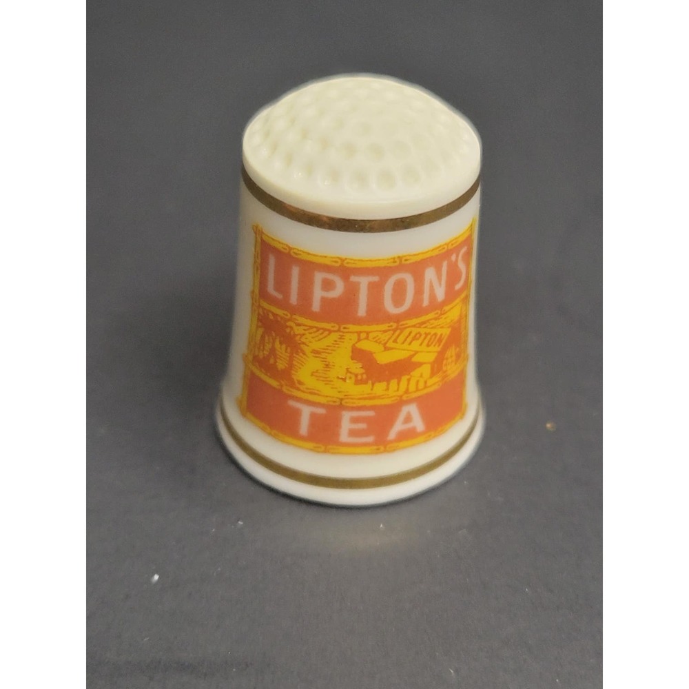 Vintage 1980 Franklin Mint Lipton Tea Advertising Fine Porcelain Thimble